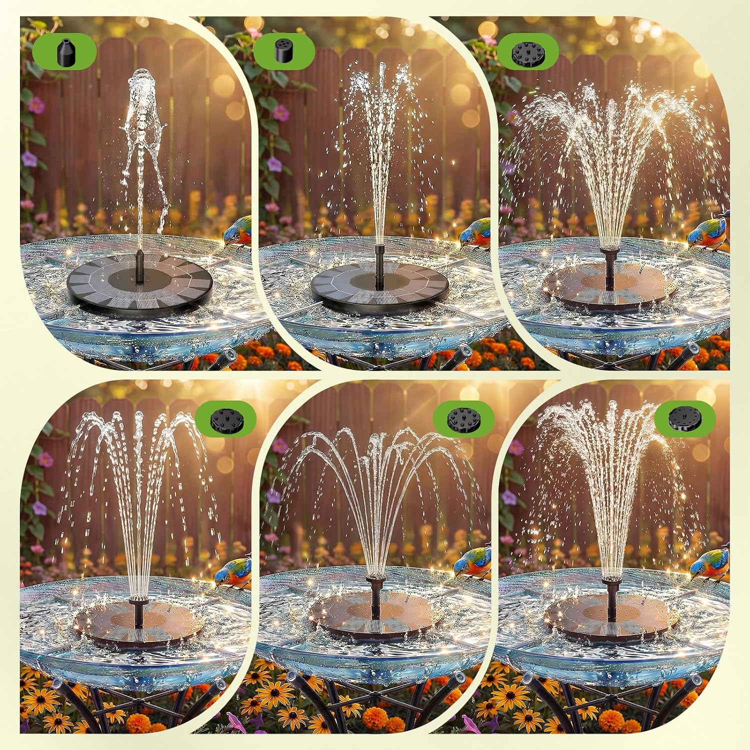 AISITIN Solarbrunnen für Draussen, 2,5W Solar Springbrunnen für Vogeltränke | Solar Springbrunnen für Außen mit 6 Fontänenstile, Solar Schwimmender Fontäne Pumpe mit 4 Stützstange für Garten, Vogel-Bad